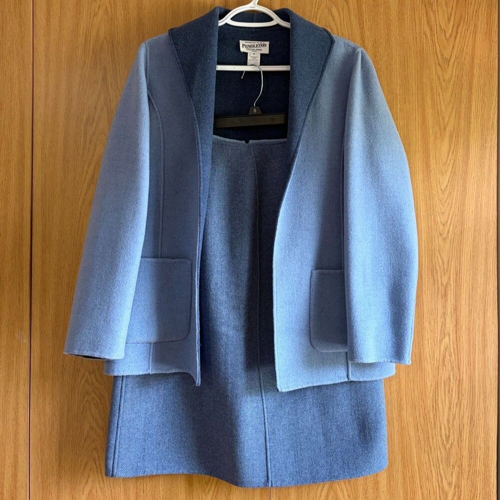 Vtg Pendleton Reversible Wool Skirt Suit Blue Merino NWT